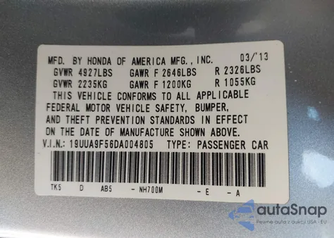 2013 Acura Tl 3.7 z USA, uszkodzony, nr VIN 19UUA9F56DA004805